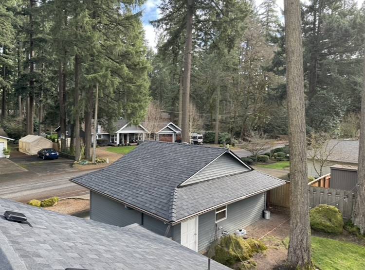overview of a newly roofed garage
