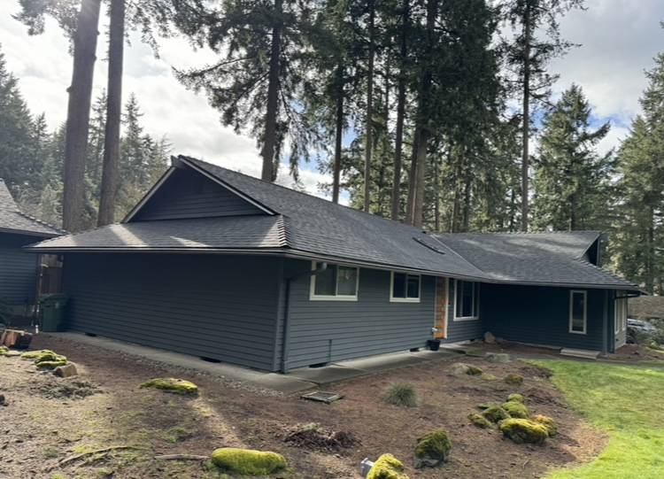 corner view of a house with a new roof installed by suncrest roofing